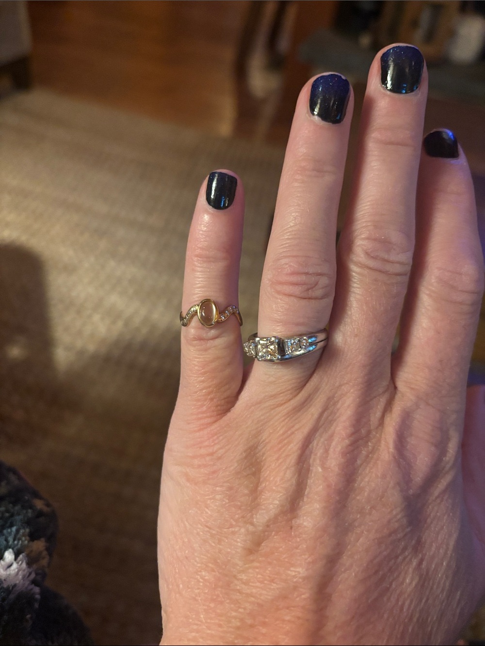 14k Gold Pink Drop Ring with diamond chips - Picture 9 of 9